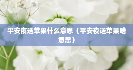 平安夜送苹果什么意思（平安夜送苹果啥意思）