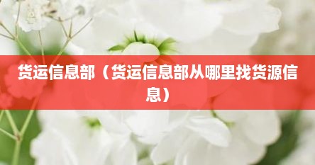 货运信息部（货运信息部从哪里找货源信息）