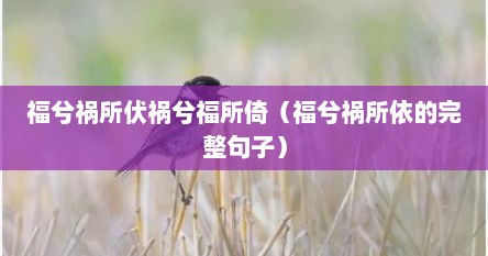 福兮祸所伏祸兮福所倚(福兮祸所依的完整句子)