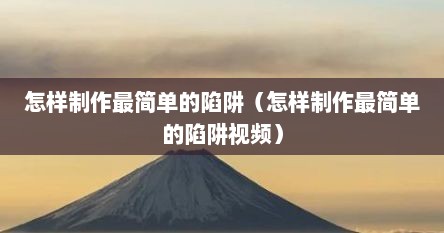 怎样制作最简单的陷阱（怎样制作最简单的陷阱视频）