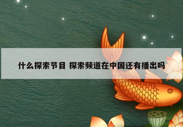 什么探索节目 探索频道在中国还有播出吗